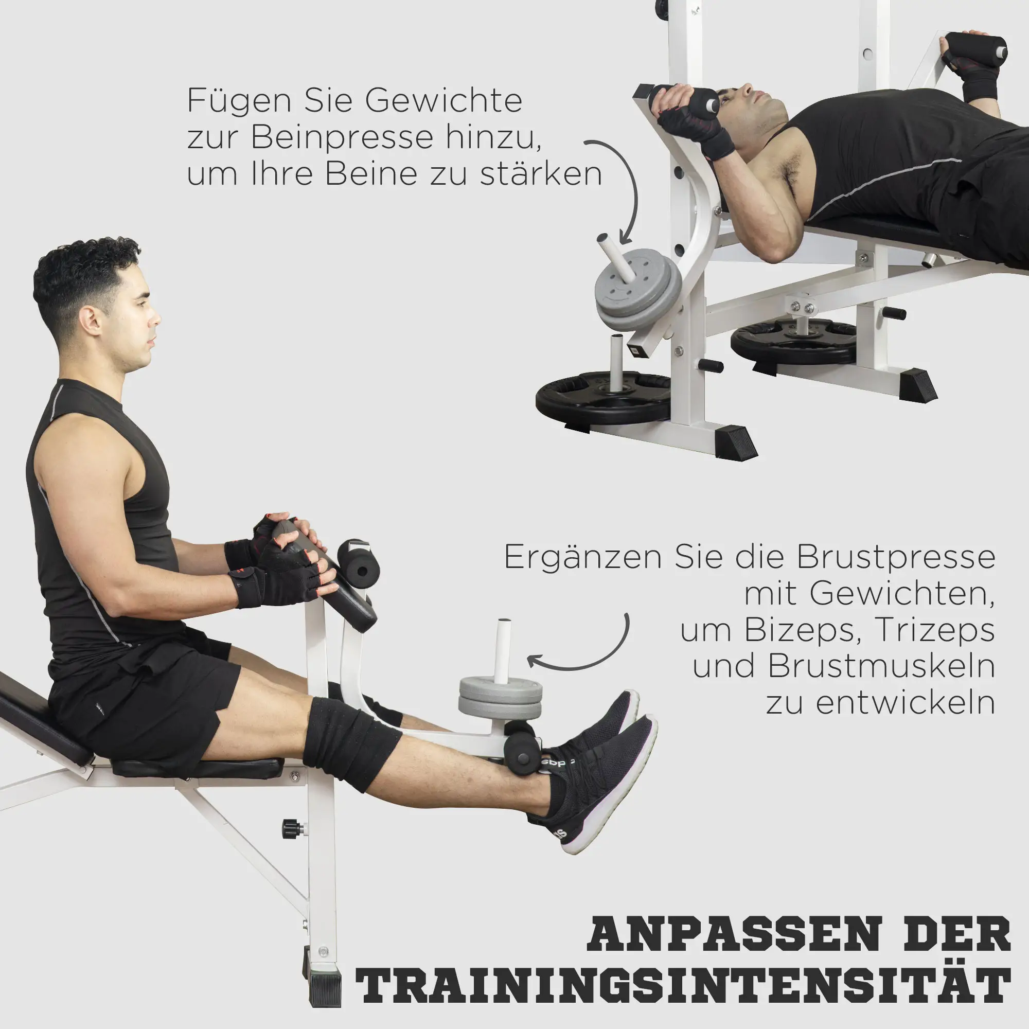 HOMCOM Trainingsbank höhenverstellbar mit Beinpresse und Bizepscurl