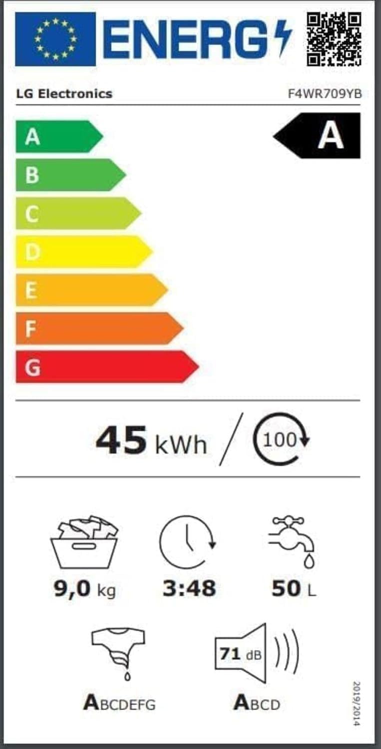 LG F4WV7080, Klasse A, Frontlader-Waschmaschine 8 kg, 1400 U/Min, AI Direct Drive, Wi-Fi, Tiefenreinigung mit Dampf, Große Kapazität, TRIPLE A, Außentür aus Sicherheitsglas, 62 x 60 x 85 cm ꟷ Weiß