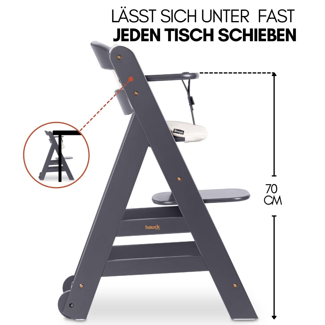 hauck Hochstuhl Beta+ Newborn Set Premium Dark Grey - Babyhochstuhl Set ab Geburt mit Neugeborenen Aufsatz Bouncer, Sitzpolster und Essbrett - Dark Grey