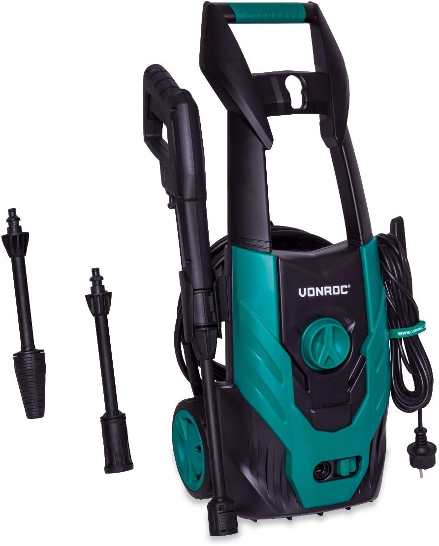 VONROC Profi Hochdruckreiniger 195bar - Fassadenreiniger für schwere Reinigungsarbeiten [2500W] - Hoher Durchfluss [468 l/h] Reinigungstank, Aluminium Pumpe - inkl. Terassenreiniger