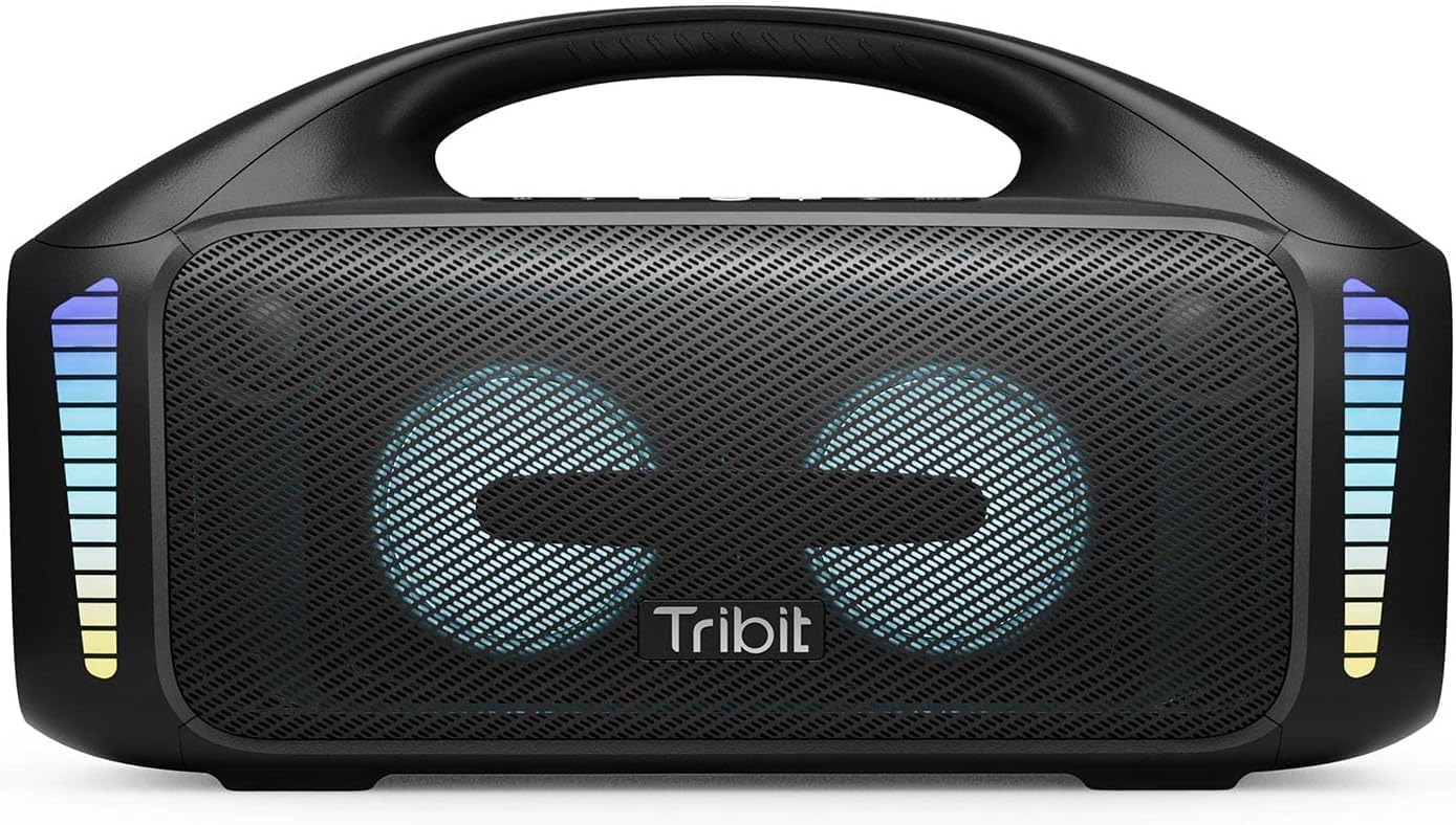 Tribit Bluetooth Lautsprecher StormBox Blast,Tragbarer Party Lautsprecher 90W Lauter Stereo Sound mit XBass LED-Lichtshow Bluetooth 5.3,Wasserdichter IPX7,TWS,30 Stunden Spielzeit für Draußen