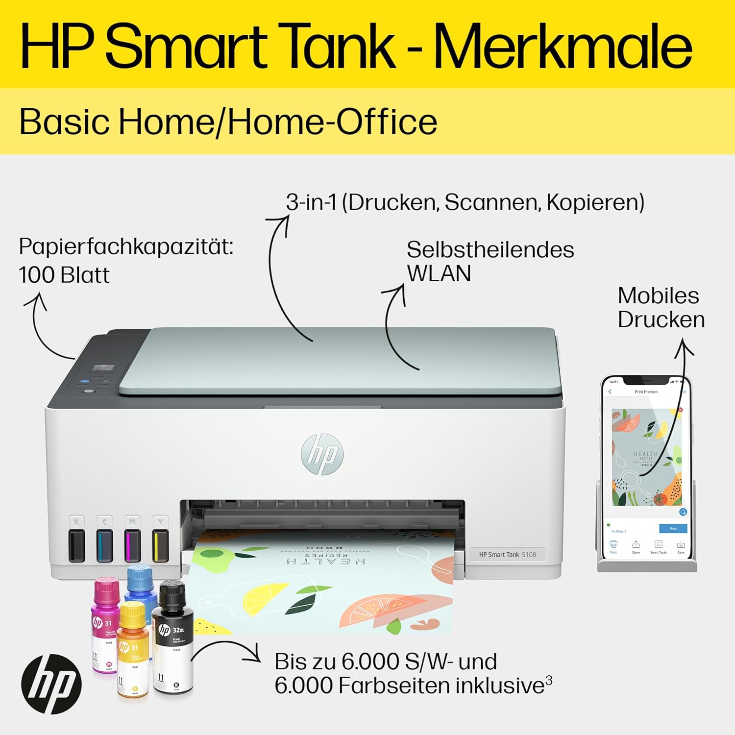 HP Smart Tank 7605 4-in-1 Multifunktionsdrucker (WLAN; Duplex; ADF) – 3 Jahre Tinte inklusive, 3 Jahre Garantie, großer Tintentank, hohe Reichweite, Drucken in hoher Qualität