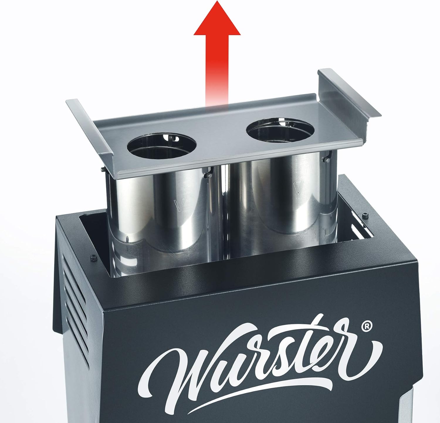 SEVERIN WURSTER, perfekt gebräunte Würstchen auf Knopfdruck in nur 5 Minuten, ohne Zugabe von Fremdfett, inkl. Holzzange, Schwarz, Edelstahl/Kunststoff, WT 5005