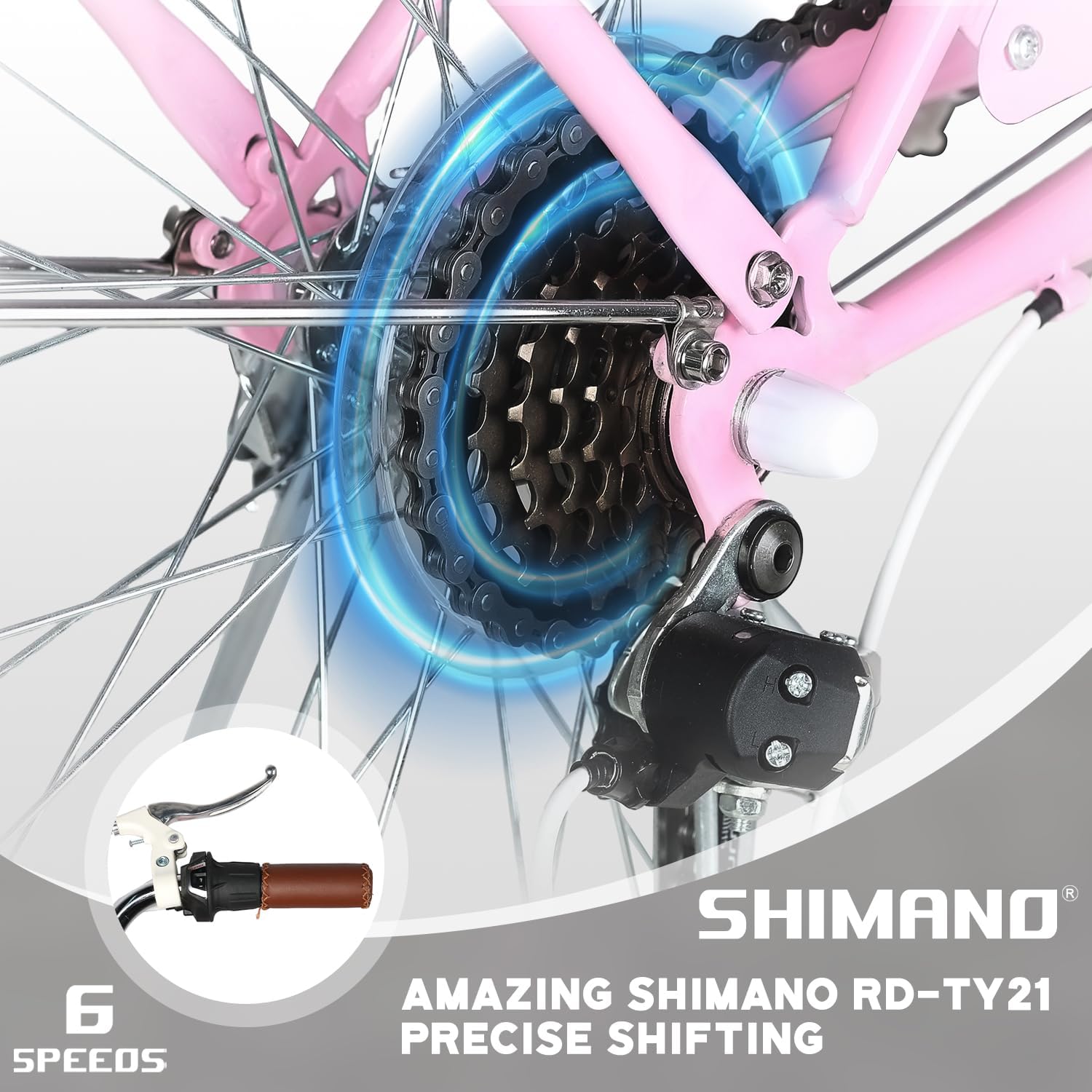 Glerc Missy 20 24 26 Zoll Mädchen City 6-Gang Hybrid Cruiser Fahrrad mit Weidenkorb für Jugend über 6-Jahre alt, mehrere Farben