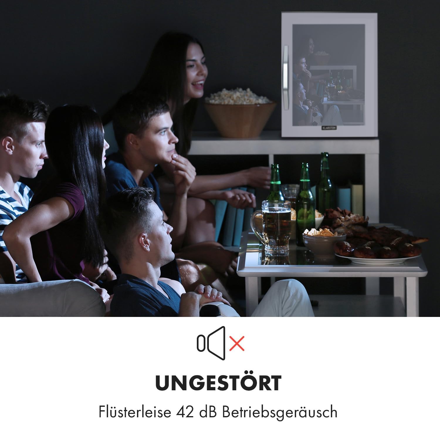 Klarstein Mini Kühlschrank mit Glastür für Zimmer, Getrnkekühlschrank mit Verstellbaren Ablagen, Kleiner 80 Liter, Indoor/Outdoor Kühlschrank Leise