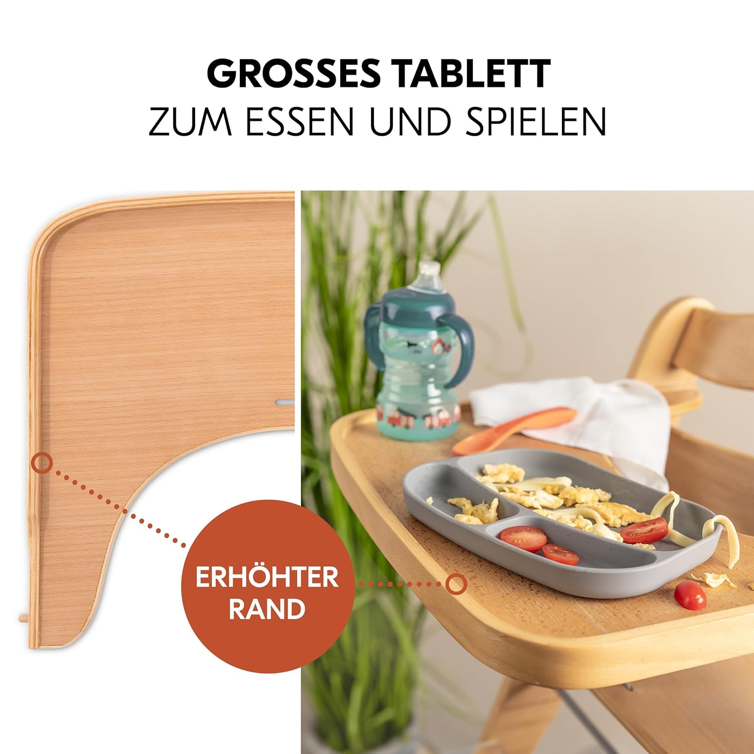 hauck Hochstuhl Beta+ Newborn Set Premium Dark Grey - Babyhochstuhl Set ab Geburt mit Neugeborenen Aufsatz Bouncer, Sitzpolster und Essbrett - Dark Grey