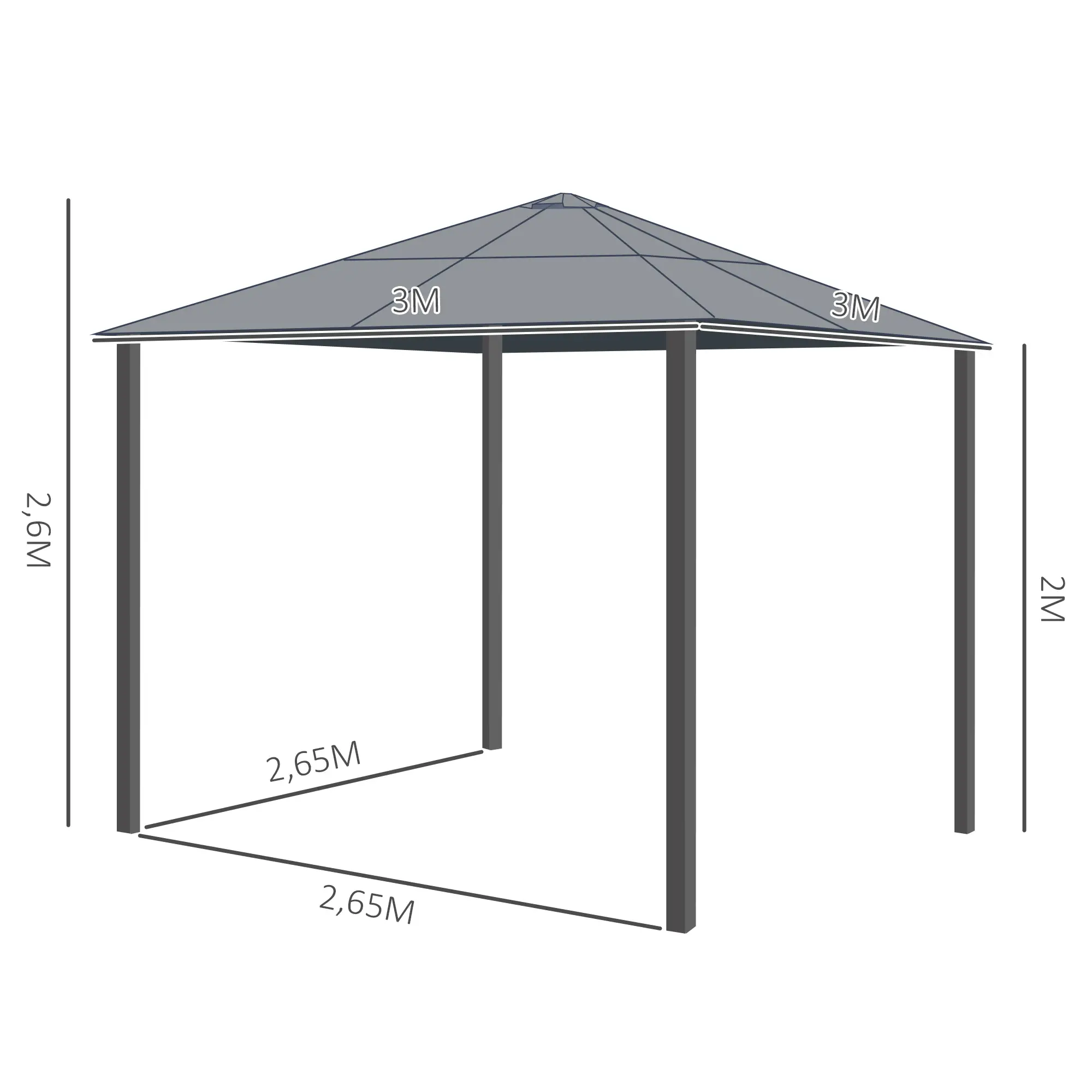 Outsunny Gartenpavillon Hardtop mit Polycarbonat-Dach Fliegennetz Alu
