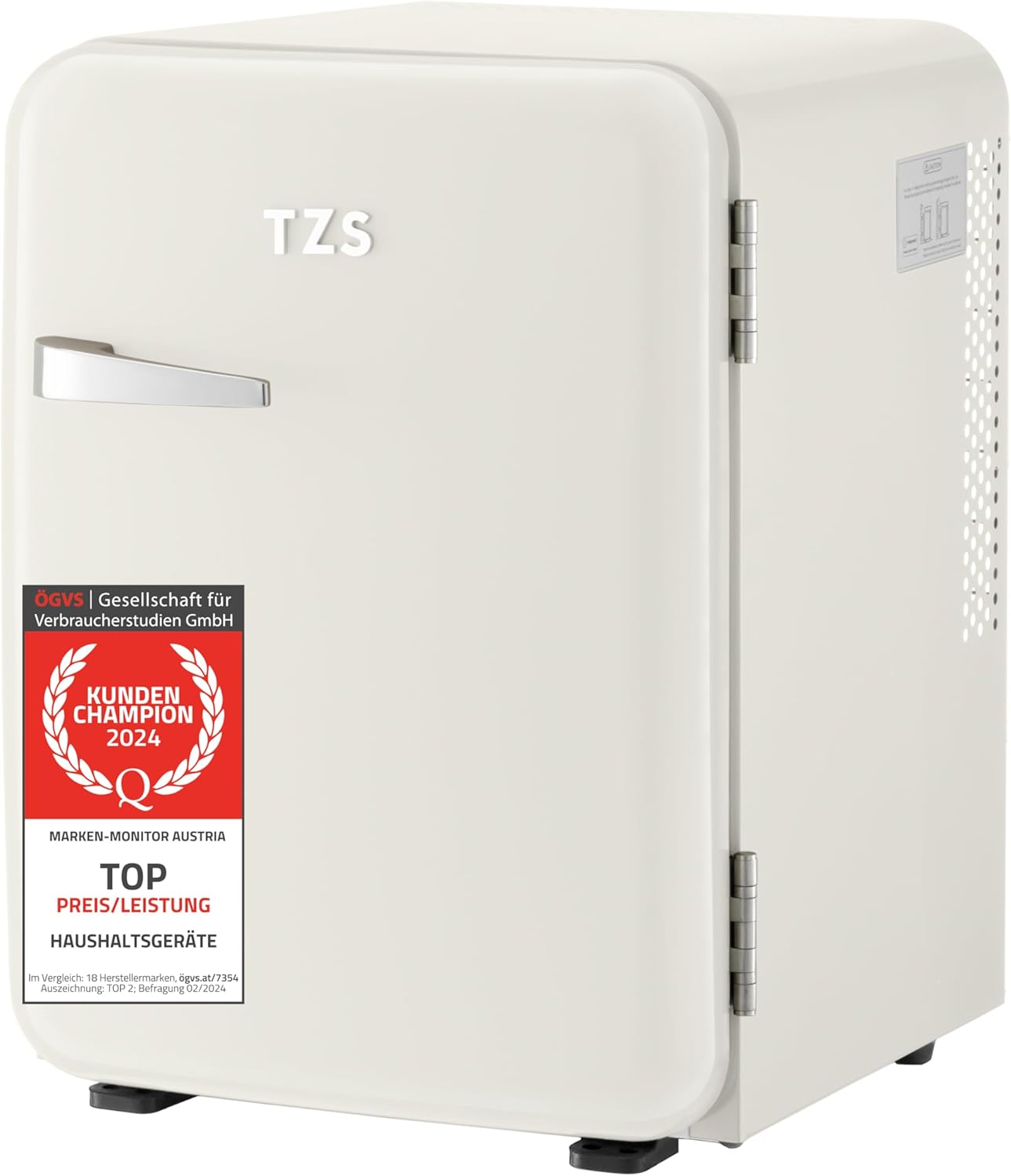 TZS First Austria lautloser Minikühlschrank | Retro Design | Einstellbare Kühlleistung | Türgriff |Thermoelektrisches Kühlsystem | 40L | creme