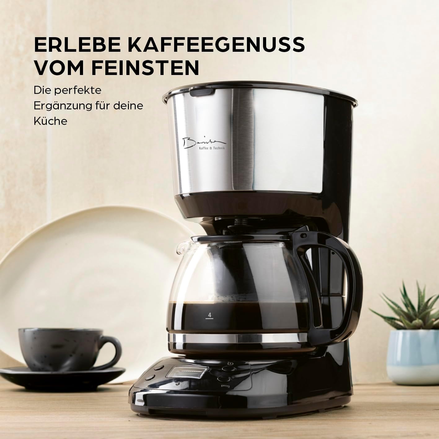 Barista Filterkaffeemaschine mit verstellbarem Mahlwerk & Thermokanne | Warmhaltefunktion, 24h Timer & Permanentfilter | Für 10 Tassen Kaffee | Kaffeemaschine für Bohnen & Pulver [Edelstahl]