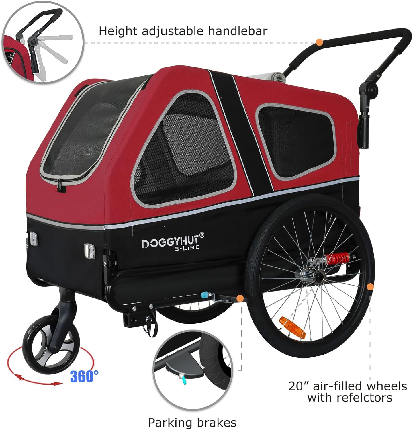 Doggyhut S-Line XL Hundeanhänger & Hundebuggy mit Federung 2 in 1 Hunde Fahrradanhänger Jogger gefedert bis 45 kg