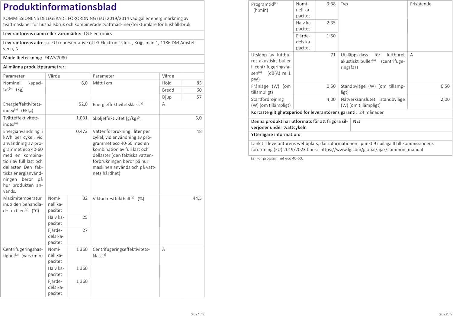 LG F4WV7080, Klasse A, Frontlader-Waschmaschine 8 kg, 1400 U/Min, AI Direct Drive, Wi-Fi, Tiefenreinigung mit Dampf, Groe Kapazitt, TRIPLE A, Auentür aus Sicherheitsglas, 62 x 60 x 85 cm Wei