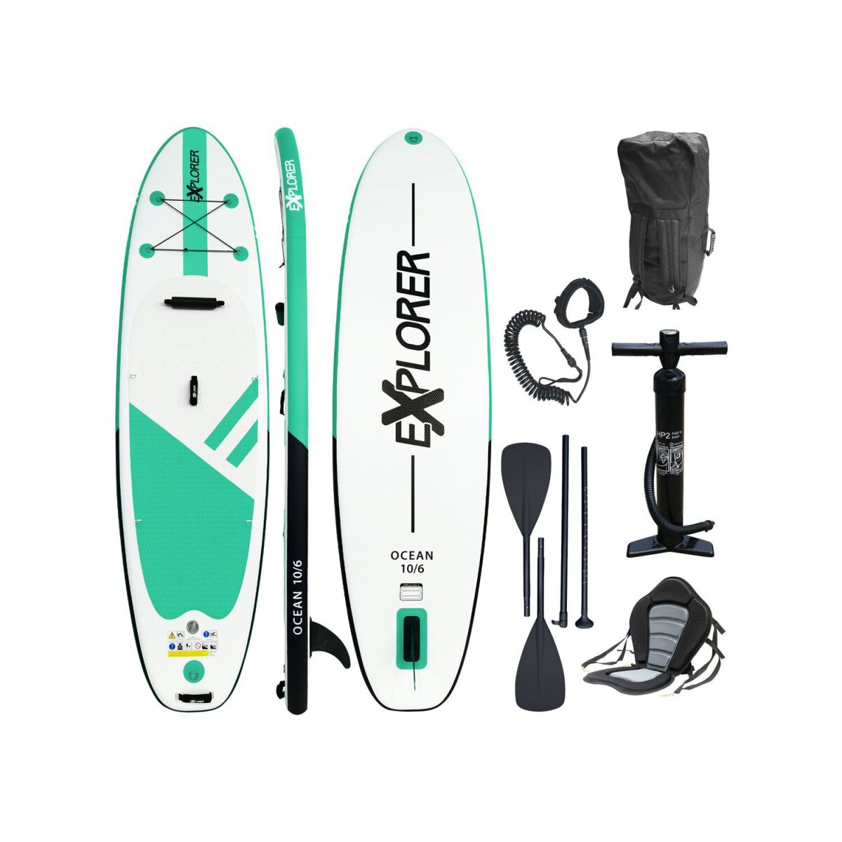 Explorer Stand-up-Paddleset OCEAN 10.6 Kajak Set 320 (grün / weiß, 320 x 84 x 12,7 cm) - B-Ware neuwertig