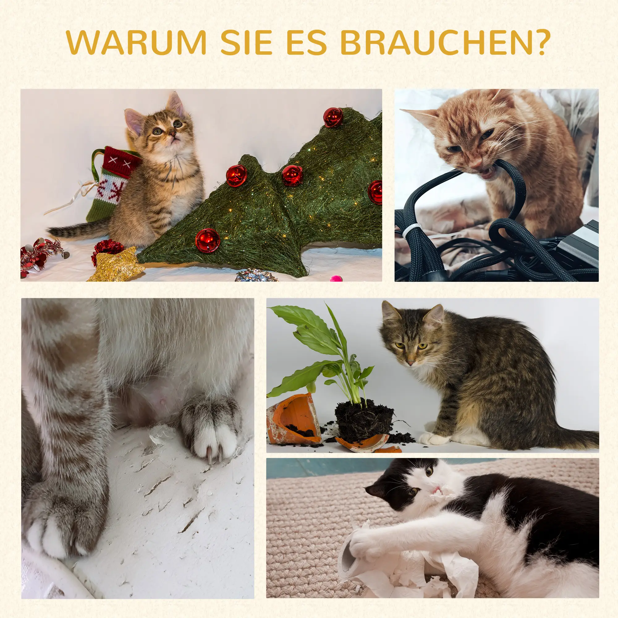 PawHut Kratzbaum Katzenmöbel mit Sisal-Kratzstämmen und Spielball Eiche Weiß