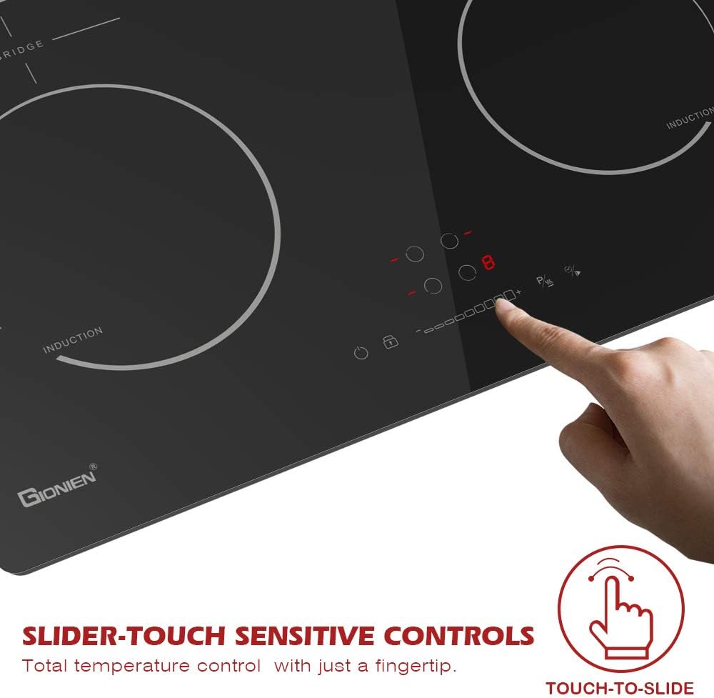GIONIEN Induktionskochfeld mit Stecker 60cm 16Amp,Integriertes Elektrokochfeld Plug in mit Brückenzone, 4 Kochstellen Herd,2800W,GITS470SPVDE
