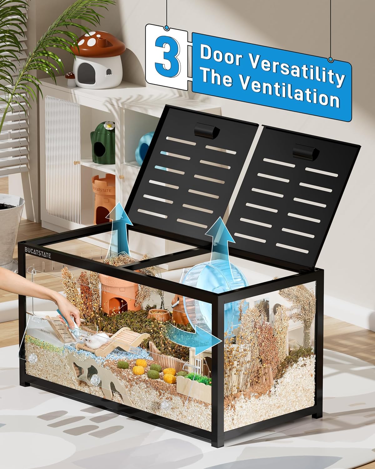 BUCATSTATE Hamsterkäfig 3,0: Metall Rattenkäfig Kleintierkäfig Groß Stapelbar mit Einfacher Montage 120L x 60W x 62H cm für Nager, Mäuse, Zwerghamster (0,72m², Weiß)