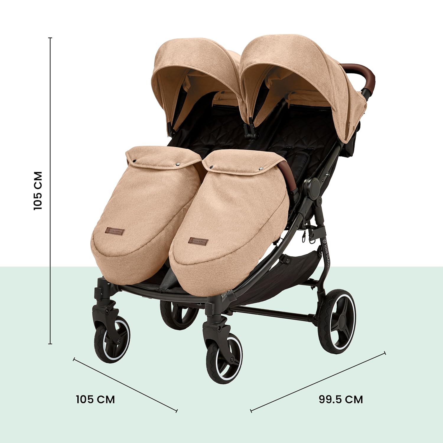 Venus Max Doppel kinderwagen - geeignet von Geburt bis 15 kg (ca. 3 Jahre), kompakter, leichter, faltbarer Zwillingskinderwagen, inklusive Regenschutz und Fußwärmer (Biscuit)
