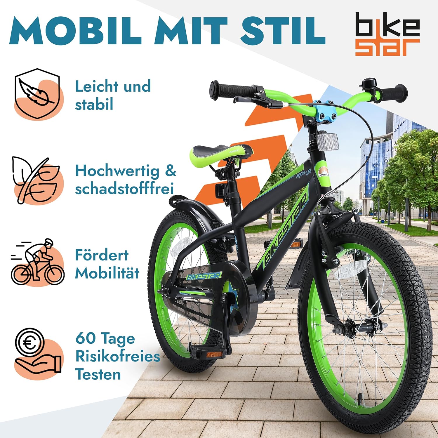 BIKESTAR Kinderfahrrad 18 Zoll für Mädchen und Jungen ab 5 Jahre | Kinderrad Urban Jungle | Fahrrad für Kinder | Risikofrei Testen