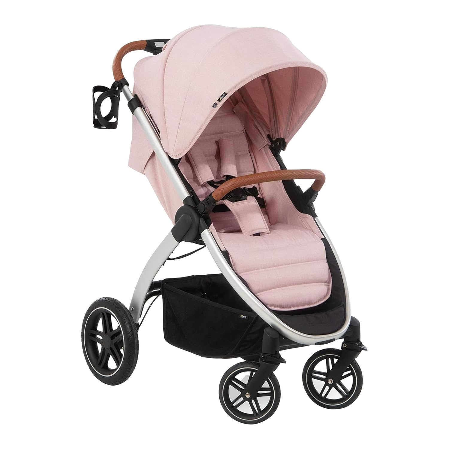 Hauck Uptown Kinderwagen Melange Rose – Kinderwagen für jedes Gelände, extra großer Sitz, flache Liegeposition, Gummiräder, Federung, kompakt und einfach zusammenklappbar, mit Regenschutz