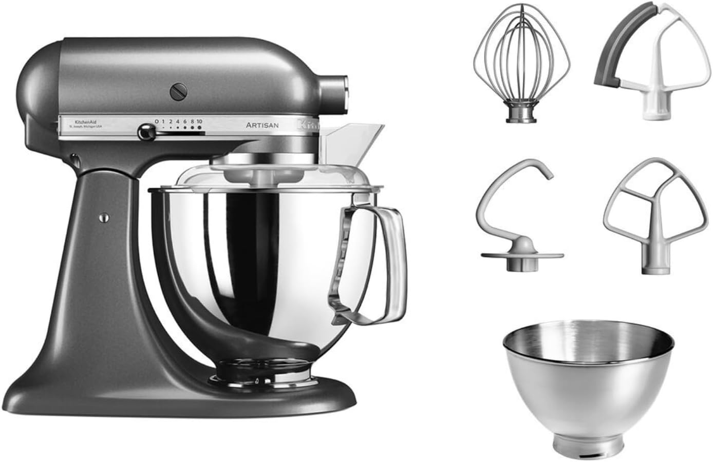 KitchenAid Küchenmaschine I Artisan I Kippbarem Food Processor I Teigknetmaschine mit 5 Zubehör | 2 Schüsseln aus Edelstahl | 4.8 L | Pistaccio
