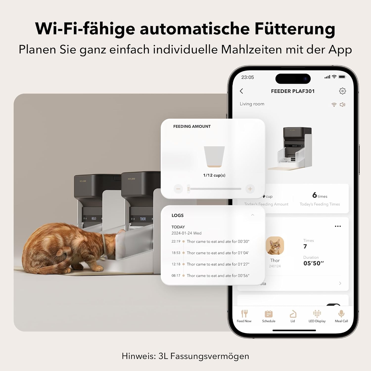 PETLIBRO RFID Futterautomat für Katze, 5G Wi-Fi Automatischer Haustier-Futterspender, Katzen-Futterautomat mit Collar-Tag-Sensor, Automatischer Katzenfutterspender mit App, 1–10 Mahlzeiten, 3L