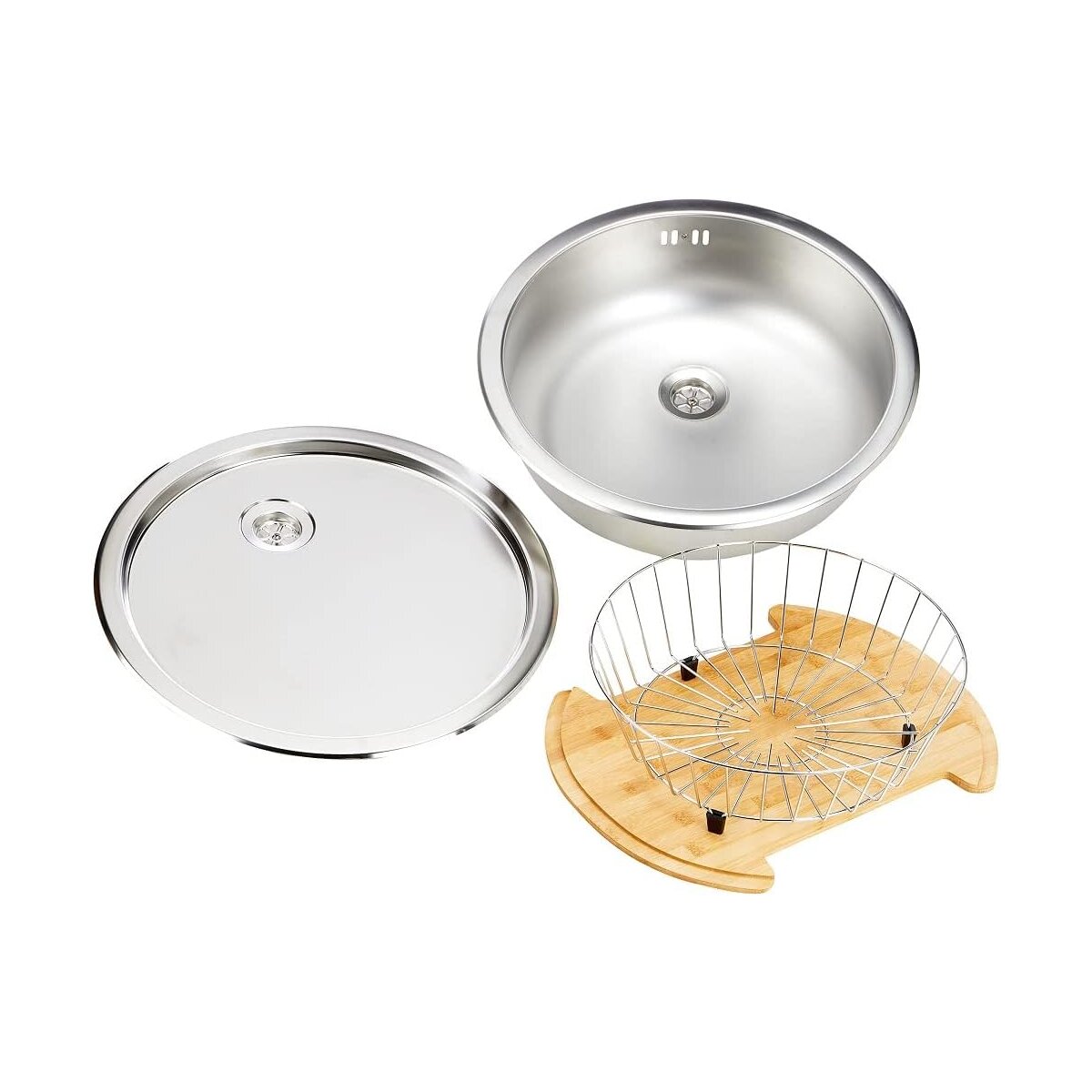 Respekta Rundbeckenset, Edelstahl Spülbecken / 1 Becken Einbauspüle in ‎45 x 45 x 16 cm - B-Ware neuwertig