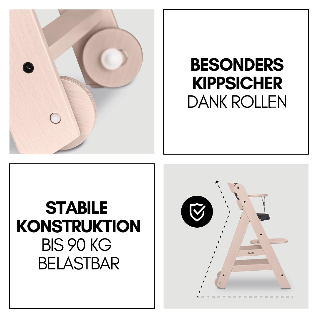 hauck Hochstuhl Beta+ Newborn Set Premium Dark Grey - Babyhochstuhl Set ab Geburt mit Neugeborenen Aufsatz Bouncer, Sitzpolster und Essbrett - Dark Grey