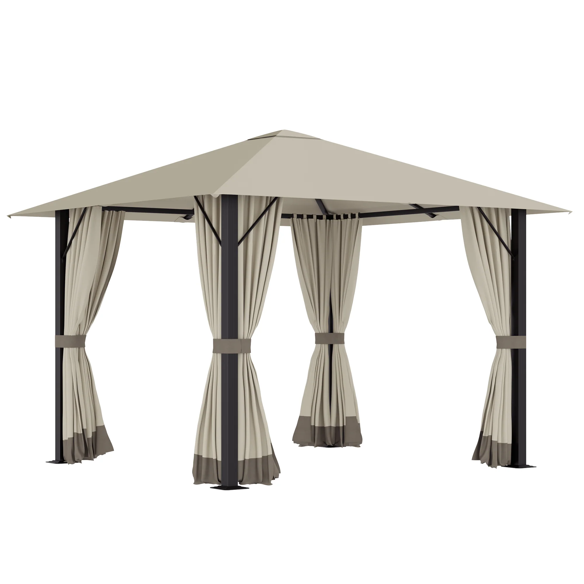 Outsunny Pavillon 3x3 m mit Seitenteilen & Belüftung Khaki