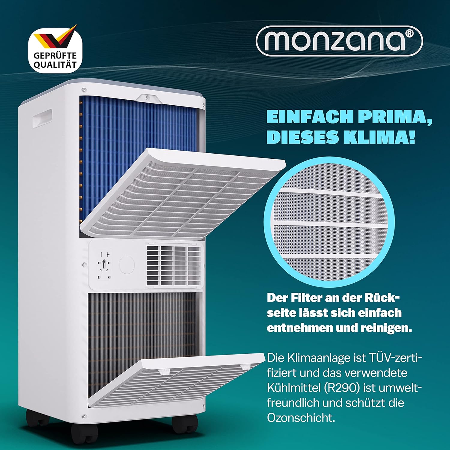 Monzana lokale Klimaanlage MZKA2000 Mobil Abluftschlauch 7000BTU 3in1 750W 24h Timer 25qm Fernbedienung Luftentfeuchter Rollladenkit Klimagerät