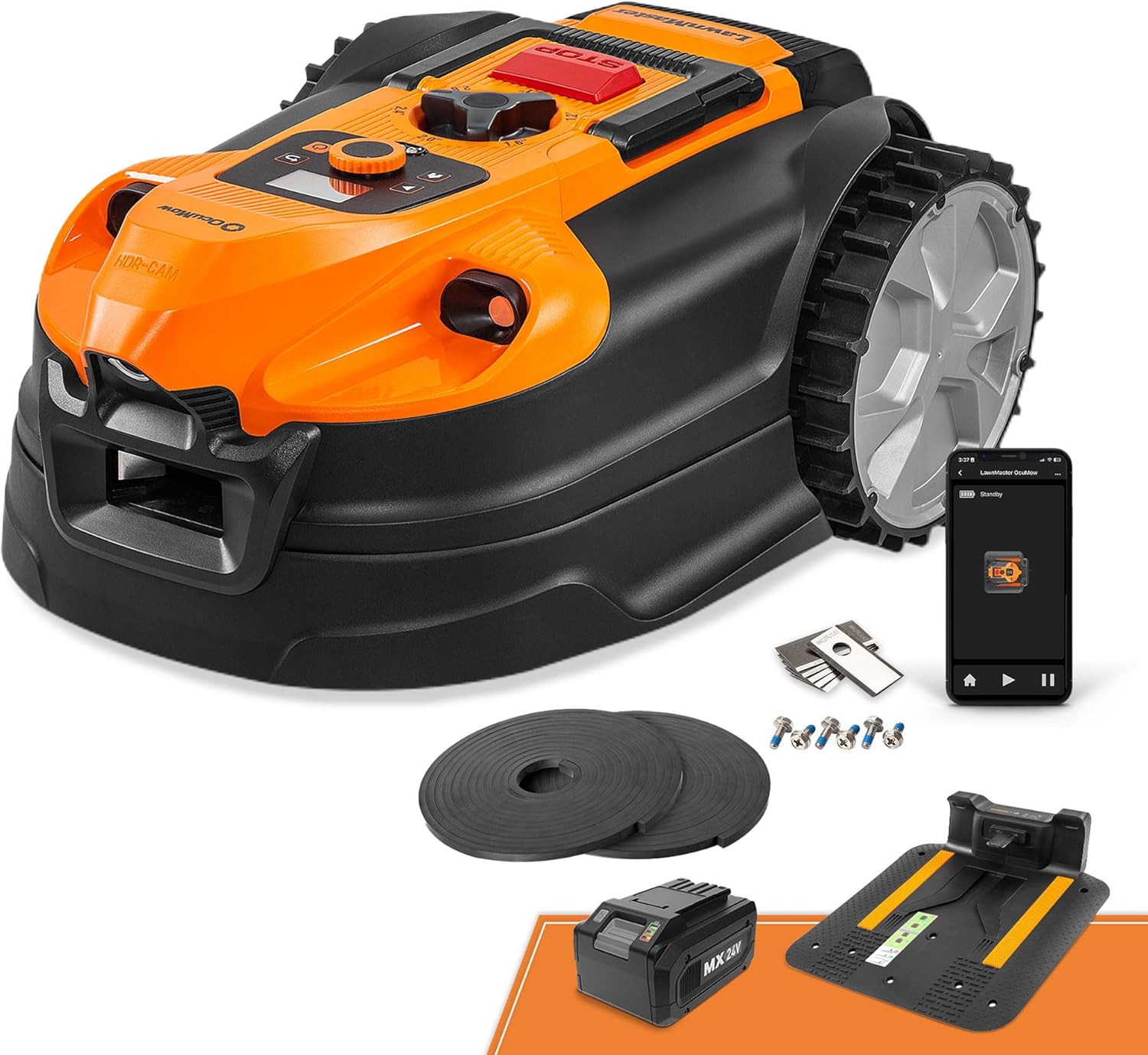 LawnMaster VBRM16 OcuMow™ Mähroboter für geeignet für bis zu 100 qm-Selbstfahrender Rasenmäher Roboter mit MX 24V 4.0Ah Lithium-Ionen Akku Ohne Kabel