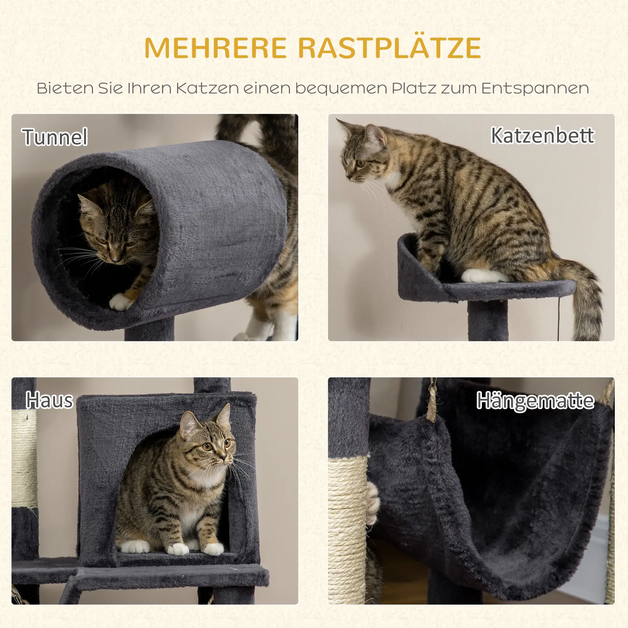 PawHut Kratzbaum Katzenmöbel mit Katzenhaus Hängematte Spielzeug