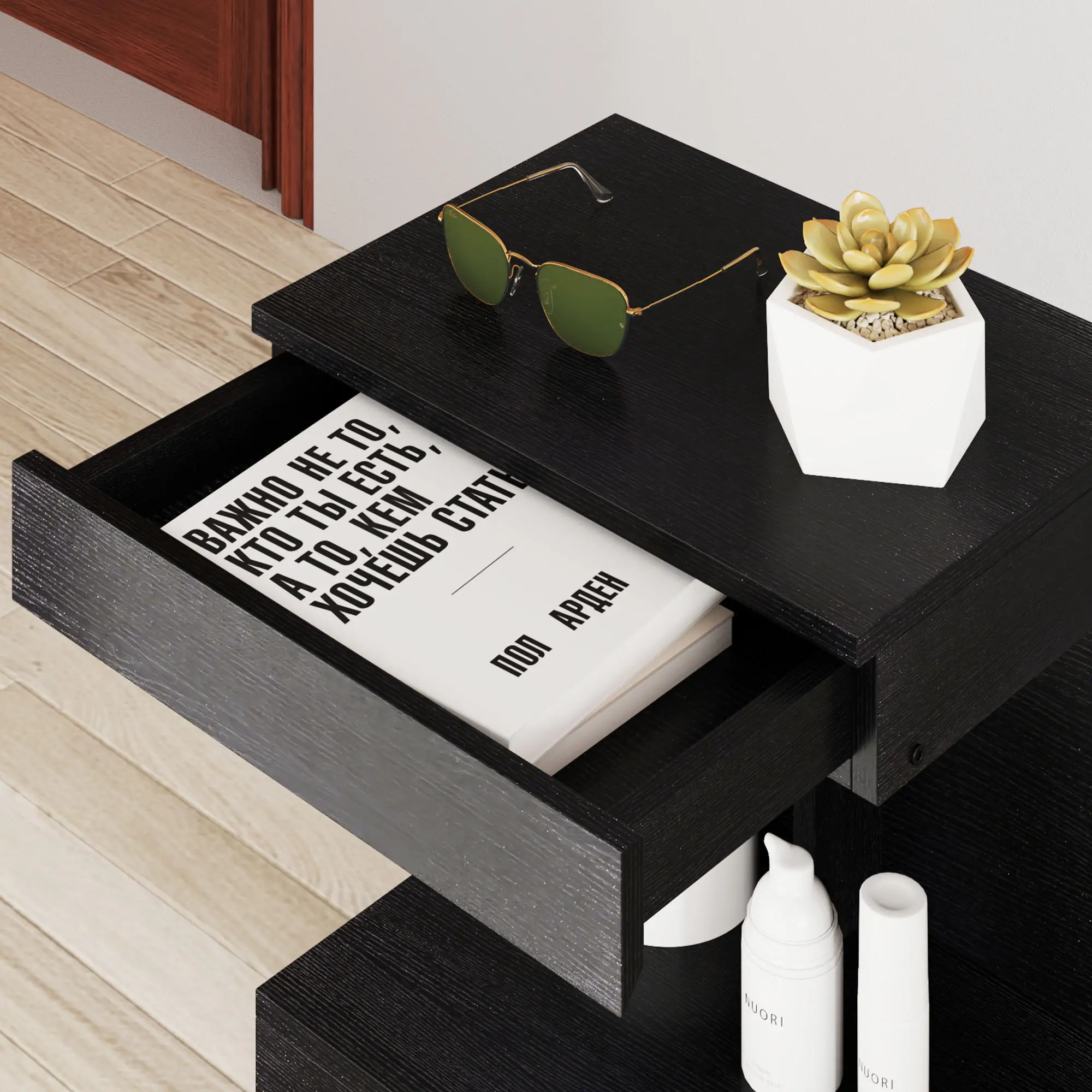 HOMCOM Nachttisch 40x30x46 cm mit Schublade Schwarz