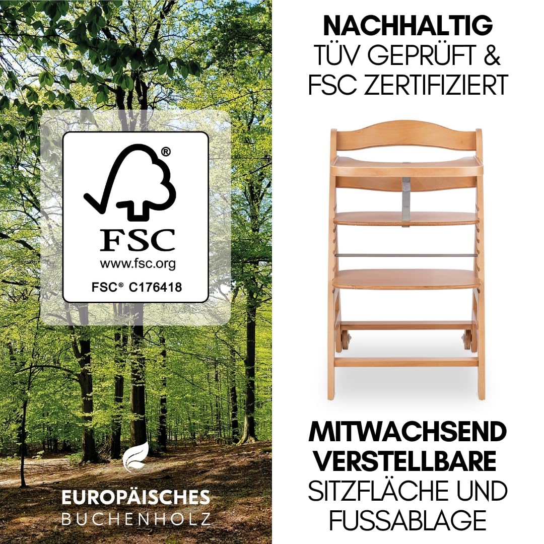 hauck Hochstuhl Beta+ Newborn Set Premium Dark Grey - Babyhochstuhl Set ab Geburt mit Neugeborenen Aufsatz Bouncer, Sitzpolster und Essbrett - Dark Grey