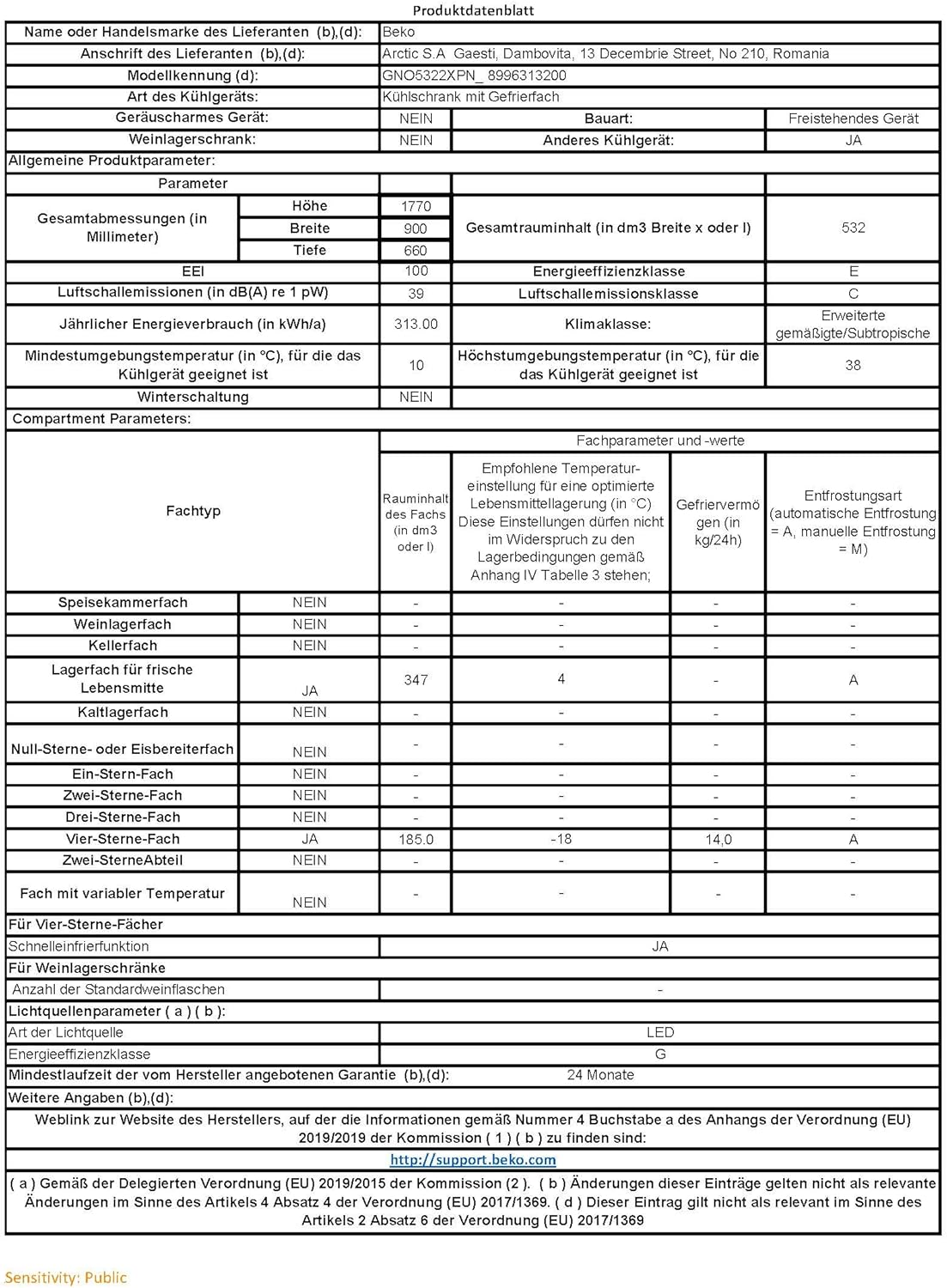 Beko GNO5322WDXPN Side-by-Side, Kühlschrank, Gefrierschrank, 532 l Gesamtvolumen, 347 Liter Kühlbereich, 185 Liter Gefrierbereich, Multifunktionsdisplay, NoFrost, Wasserspender, Edelstahl