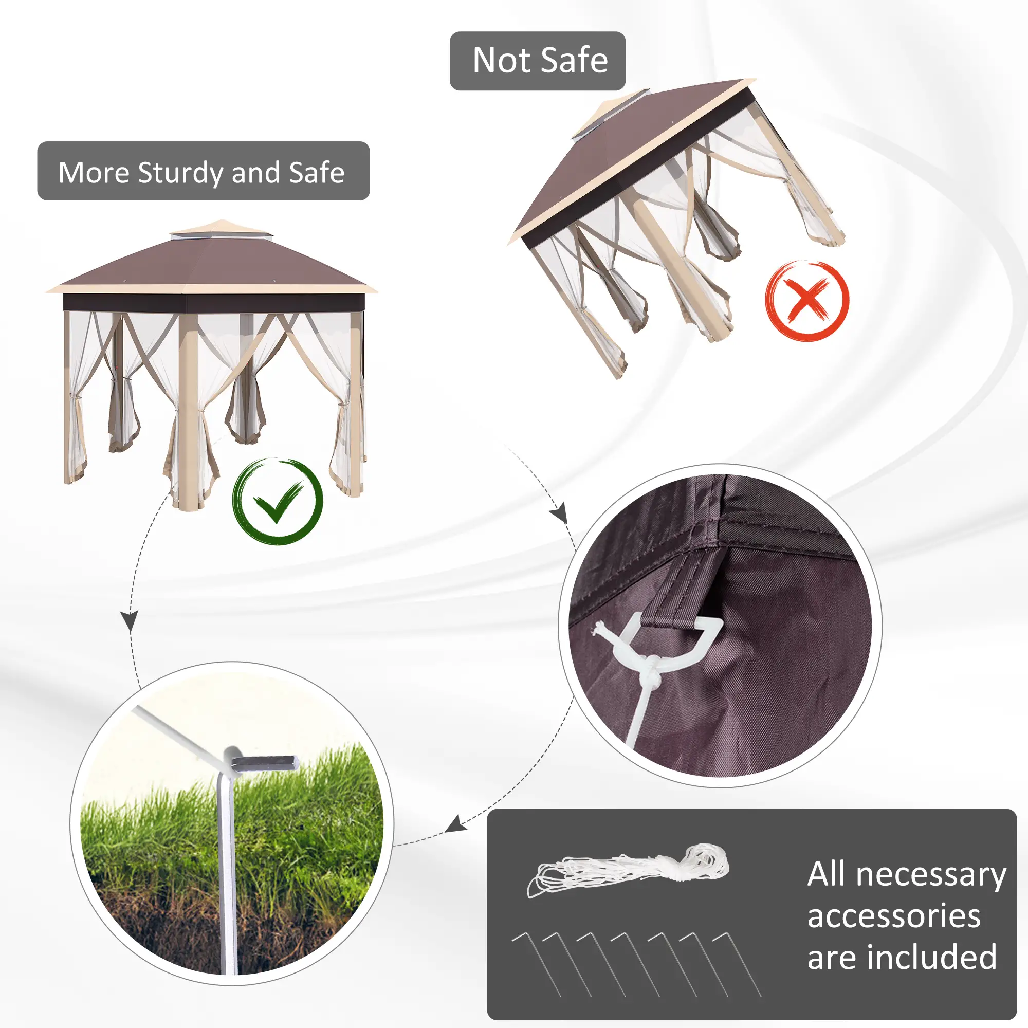 Outsunny Pavillon 4x4 m sechseckig mit Doppeldach Beige