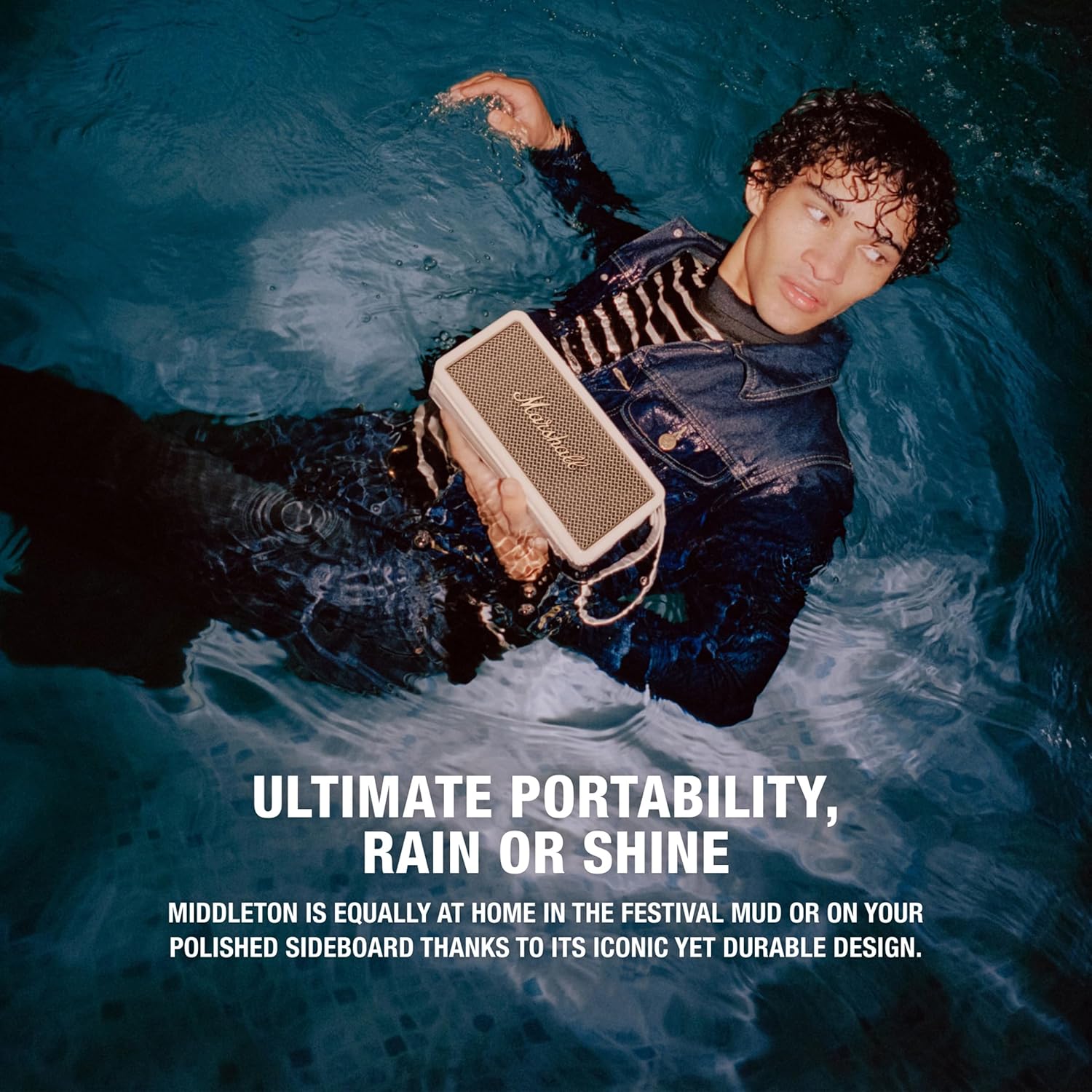 Marshall Middleton kabelloser tragbarer Bluetooth-Lautsprecher, über 20 Stunden tragbare Spielzeit, wasserfest IP67 – Crème