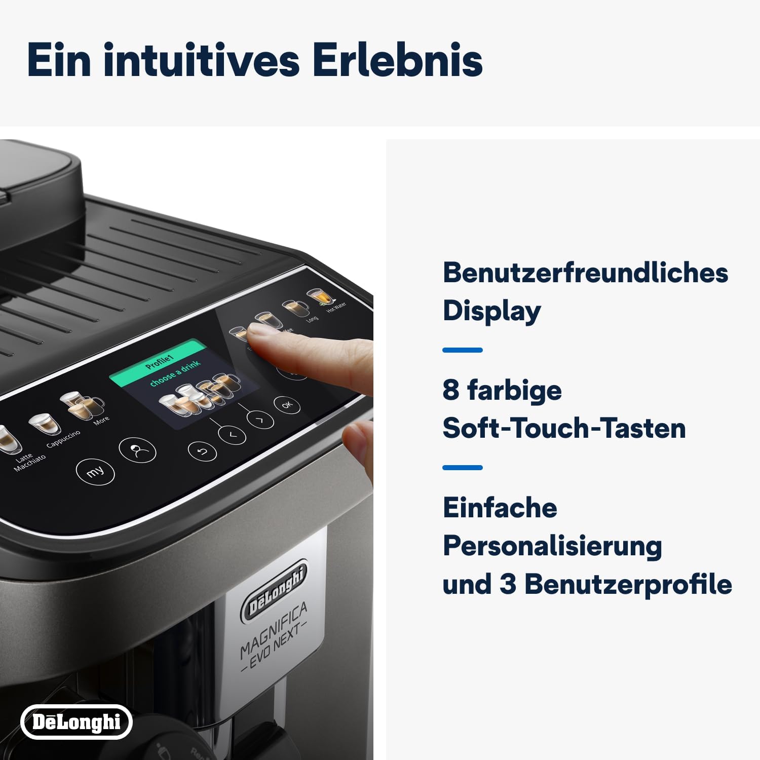 De'Longhi Magnifica Evo ECAM 292.81.B Kaffeevollautomat mit LatteCrema Milchsystem, 7 Direktwahltasten für Cappuccino, Espresso und weitere Kaffeespezialitten, 2-Tassen-Funktion, Schwarz