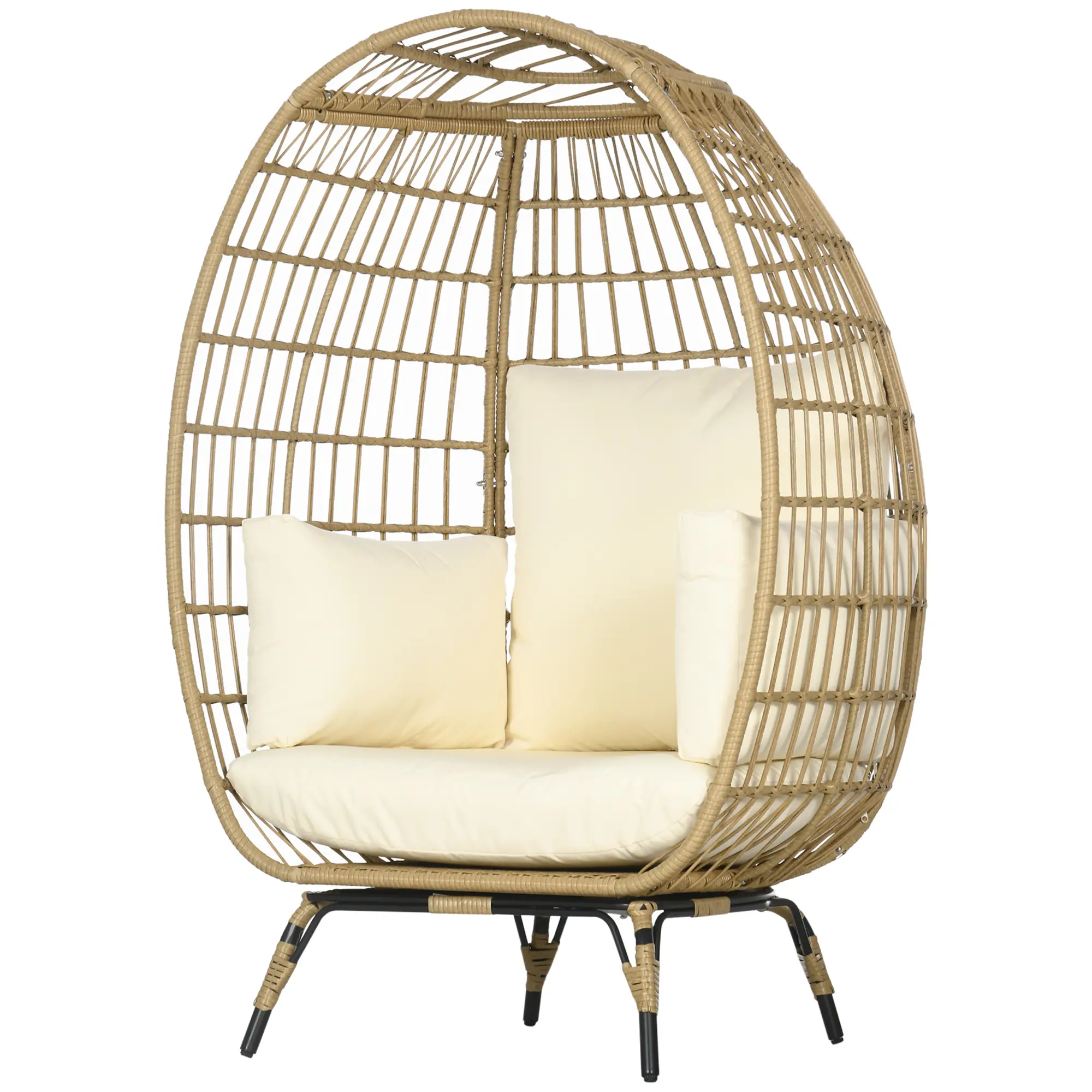 Outsunny Rattansessel Korbform mit dicken Kissen verstellbare Füße