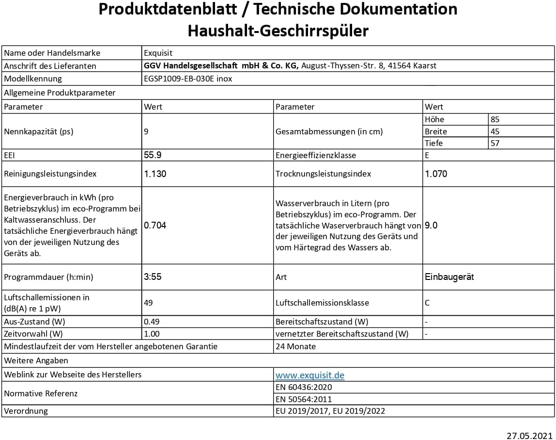 Exquisit Geschirrspüler, Spülmaschine, 45 cm Breite, Teilintegriert, 9 Maßgedecke, 9 Liter, Startzeitvorwahl, ECO-Modus, Geschirrspüler 45 cm, EGSP51009-EB-030E inox