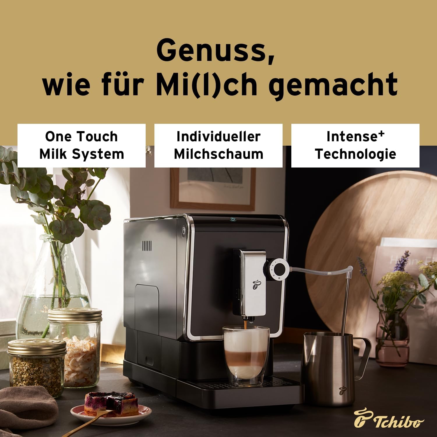 Tchibo Kaffeevollautomat Esperto Pro mit One Touch Funktion für Caffè Crema, Espresso und Milchspezialitäten, Anthrazit