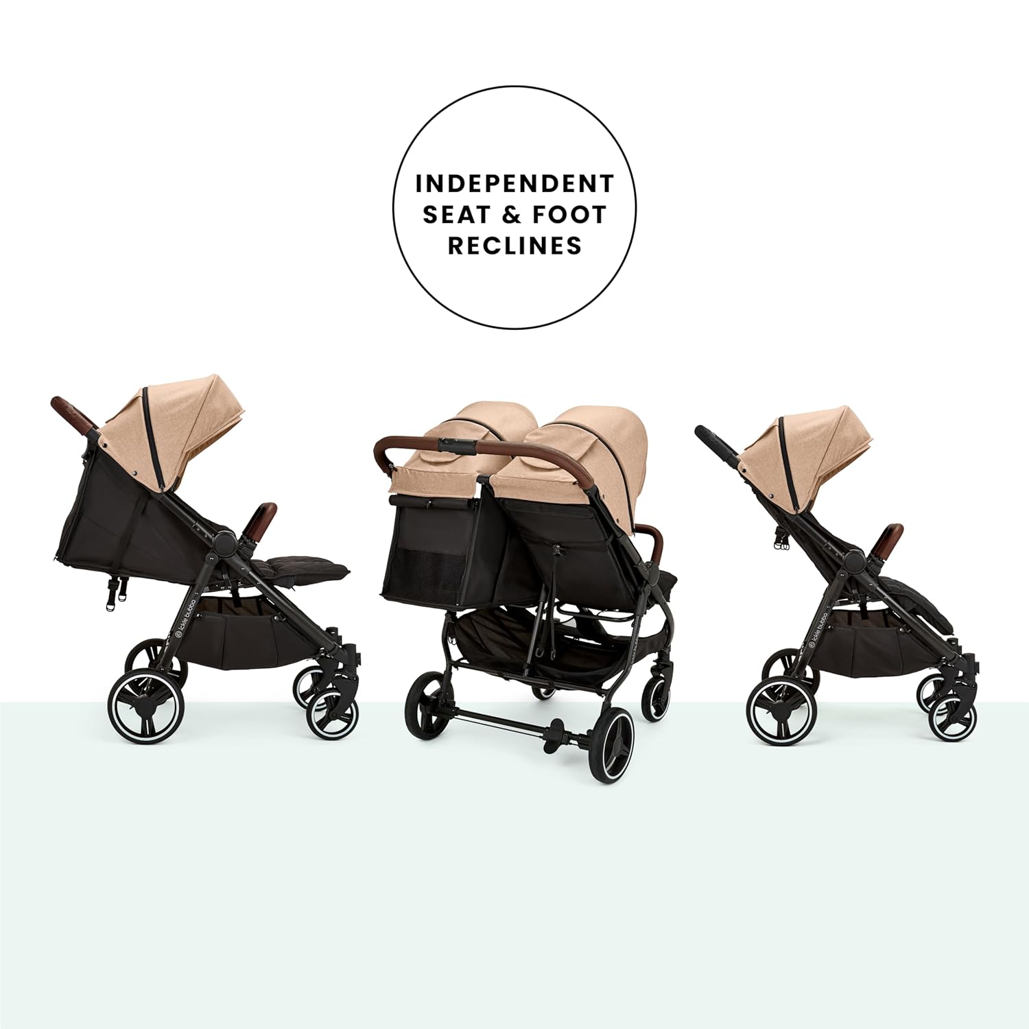 Venus Max Doppel kinderwagen - geeignet von Geburt bis 15 kg (ca. 3 Jahre), kompakter, leichter, faltbarer Zwillingskinderwagen, inklusive Regenschutz und Fußwärmer (Biscuit)