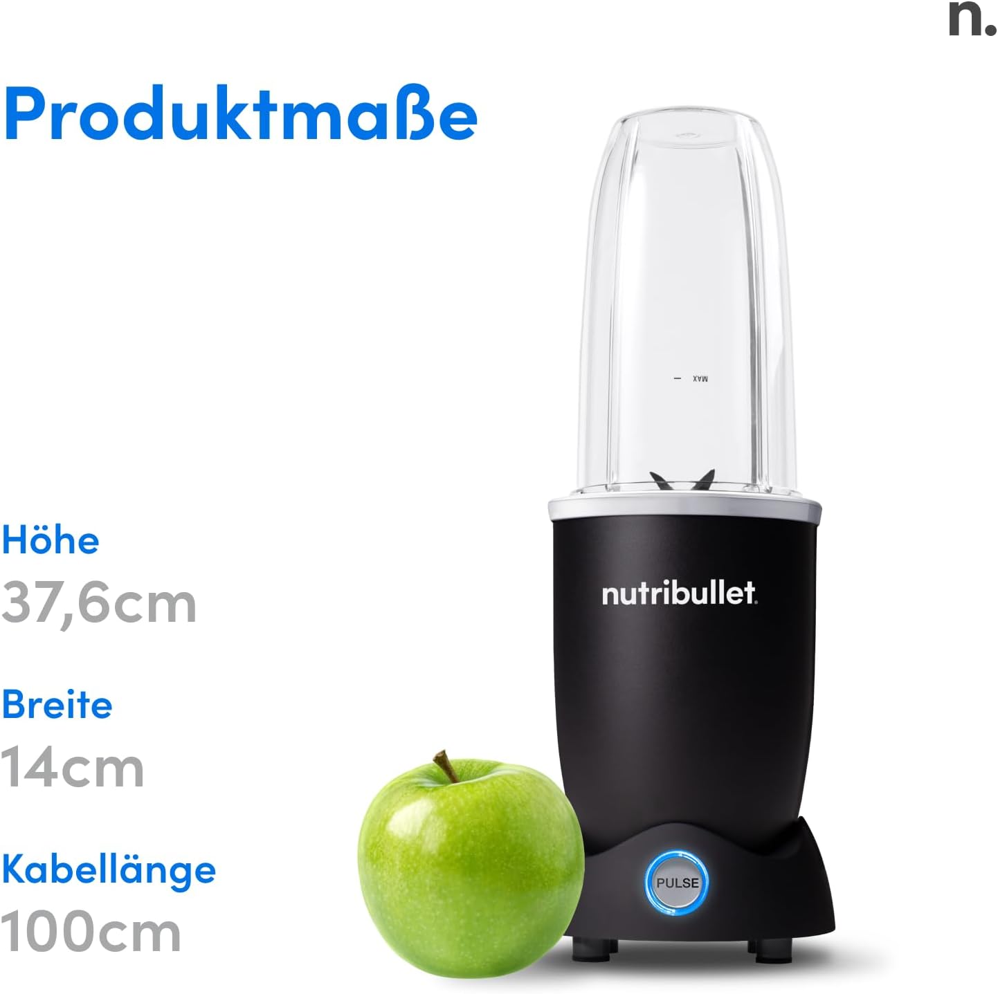 Nutribullet Pro 1200, Elektrischer Mixer, Zerkleinerer, Smoothie Mixer, Multifunktionsmixer, 1200w Leistung, 700ml und 900ml Glser, schwarz, NB120MB