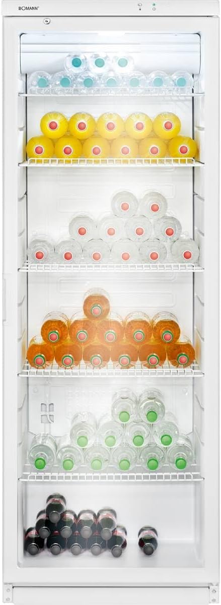 Bomann Kühlschrank mit Glastür | Getränkekühlschrank abschließbar | 6 höhenverstellbare Ablagen | 30kg je Ablage | 347 Liter | Kühlschrank groß | Flaschenkühlschrank m. LED-Licht | KSG 7351 schwarz