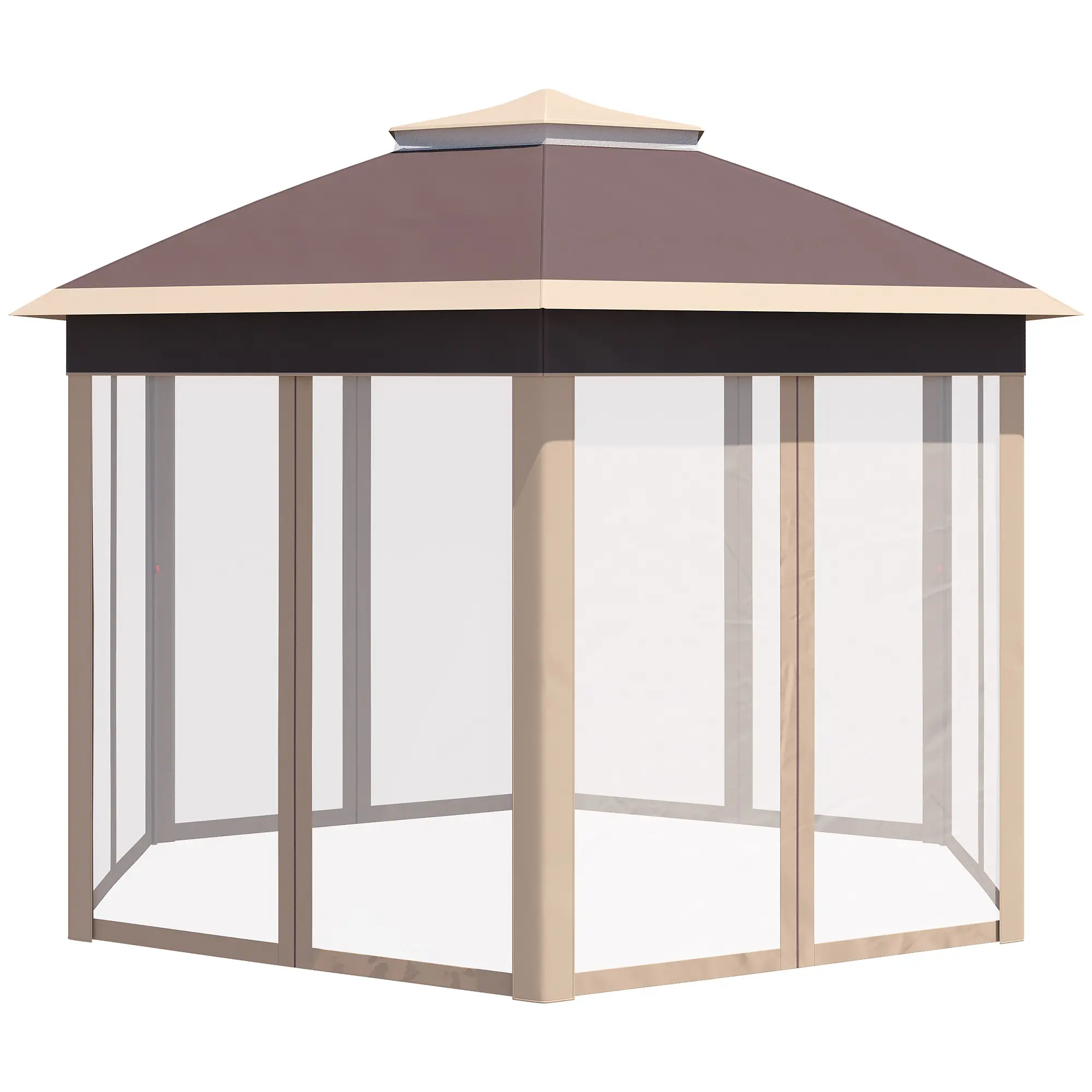 Outsunny Pavillon 4x4 m sechseckig mit Doppeldach Beige