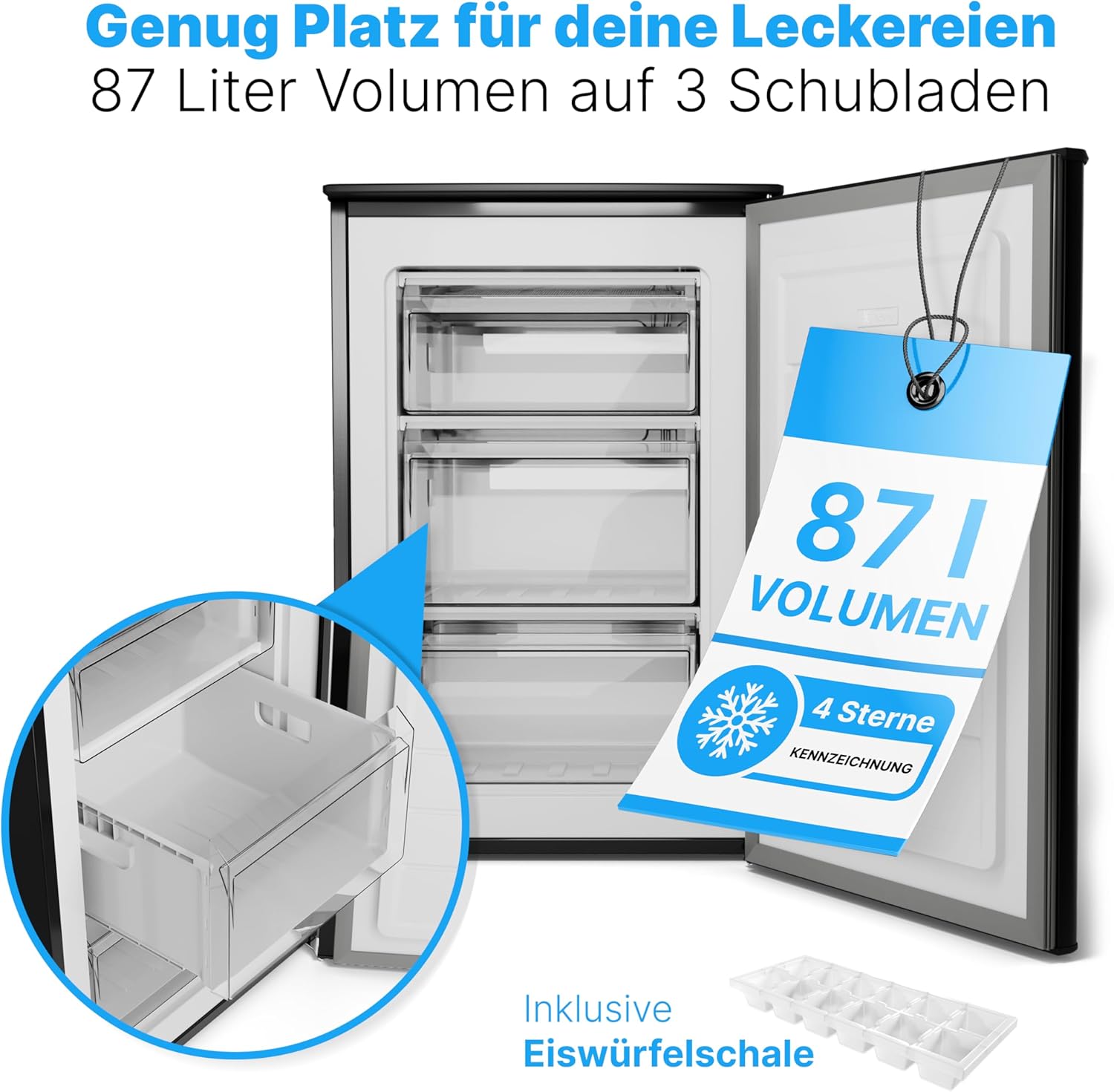 Bomann Gefrierschrank 87L | Gefrierschrank klein mit Temperaturbereich ≤ -18°C | 3 Schubladen | Tiefkühlschrank mit wechselbarem Türanschlag | Freezer Tiefkühlschrank klein GS 7253 weiß