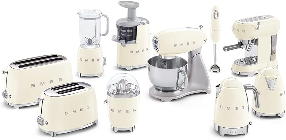 Smeg, ECF01WHEU Manual Espresso -Maschine, Cappuccino -System, Thermoblock, große Tassengehäuse und Doppelkaffeefunktion, 1 l Wassertank, kompakte Abmessungen, 1350W, Weiß