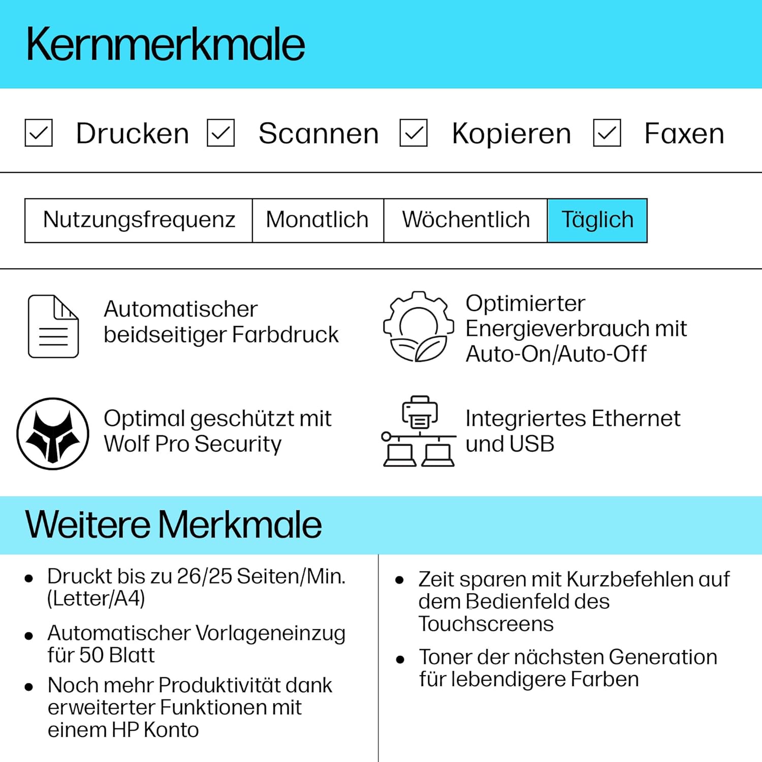 HP Color LaserJet Pro MFP 3302fdwg Multifunktions-Farblaserdrucker, Fax, Automatischer beidseitiger Druck, Touchscreen, Wi-Fi, Ethernet, USB, HP Wolf Pro Security