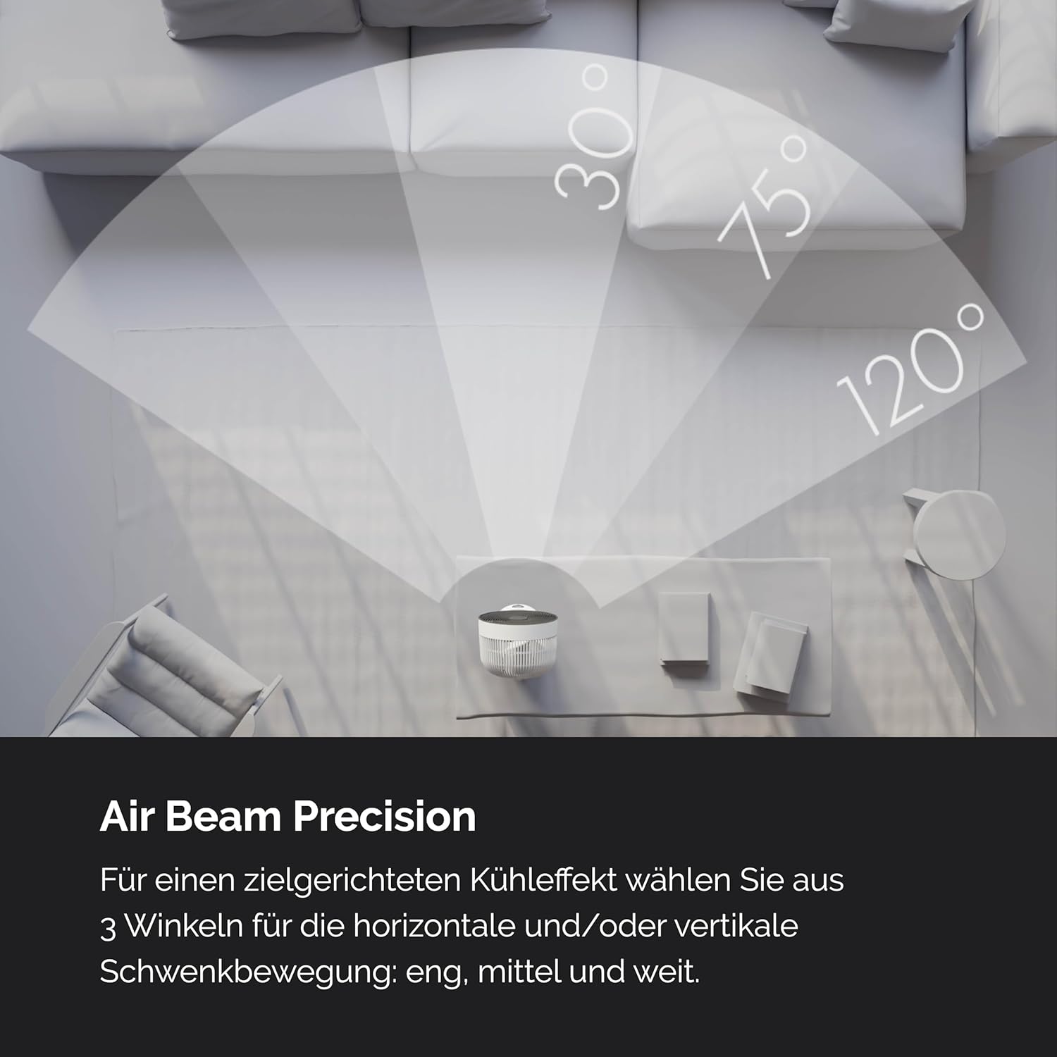 MEACO MeacoFan Sefte Tischventilator - 10 Luftumwälzer mit 12 Geschwindigkeiten - Horizontale und vertikale Oszillation - 3 Oszillationsbereiche - Ultraleise, ferngesteuerte Kühlung, Schwarz