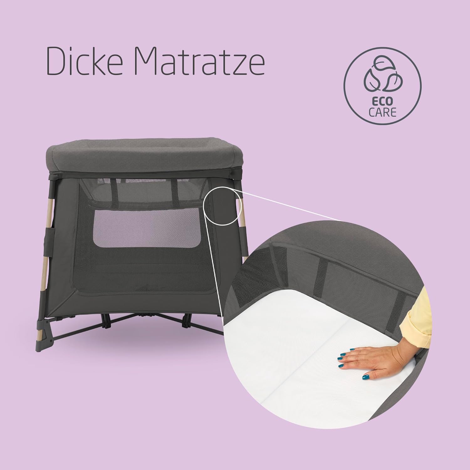 Maxi-Cosi Swift 3-in-1 Reisebett Baby, Babywiege, 0–3,5 Jahre, bis zu 15 kg, Reisebett höhenverstellbar, 2-in-1-Matratze, ultraleicht, in 1 Sekunde klappbar, Reisetasche, Eco Care, Beyond Grey