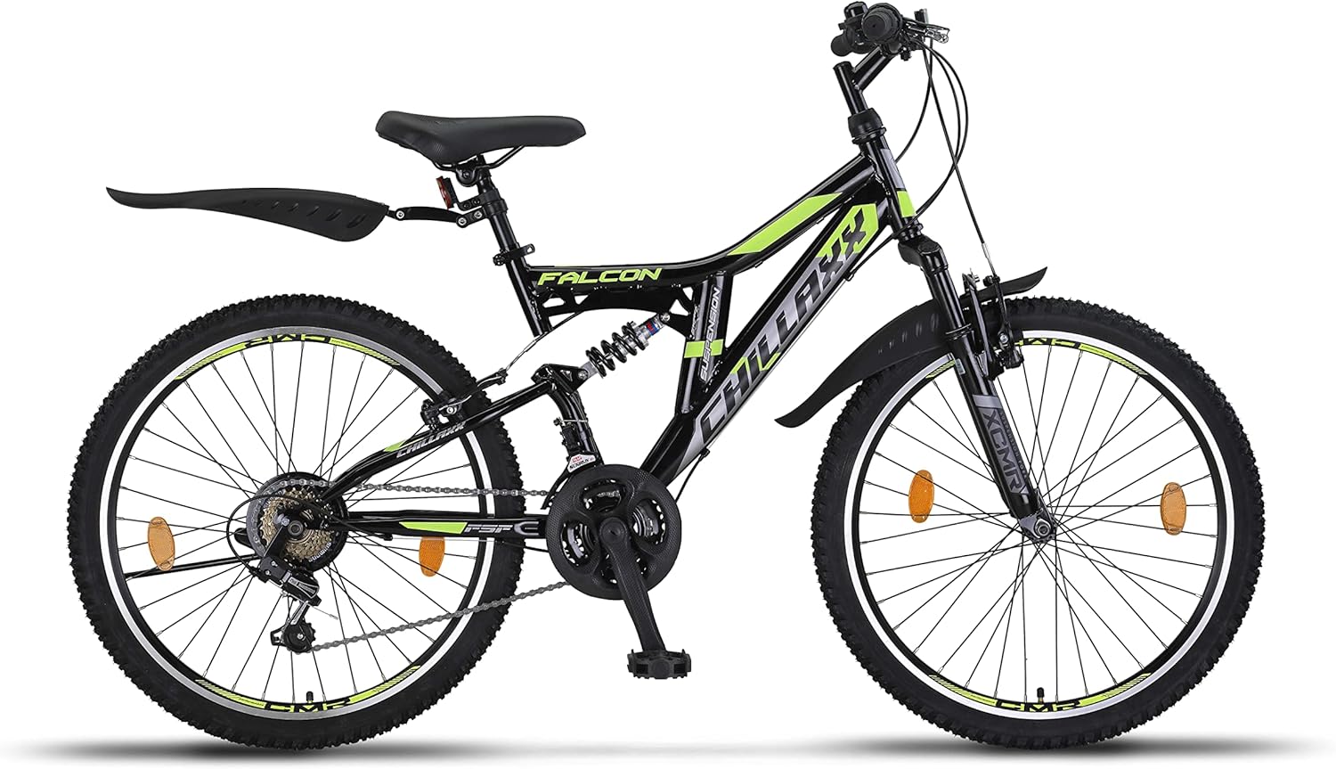 Chillaxx Bike Falcon Premium Mountainbike in 24,26,27.5 und 29 Zoll - Fahrrad für Jungen, Mädchen, Damen und Herren - Scheibenbremse- 21 Gang-Schaltung - Vollfederung