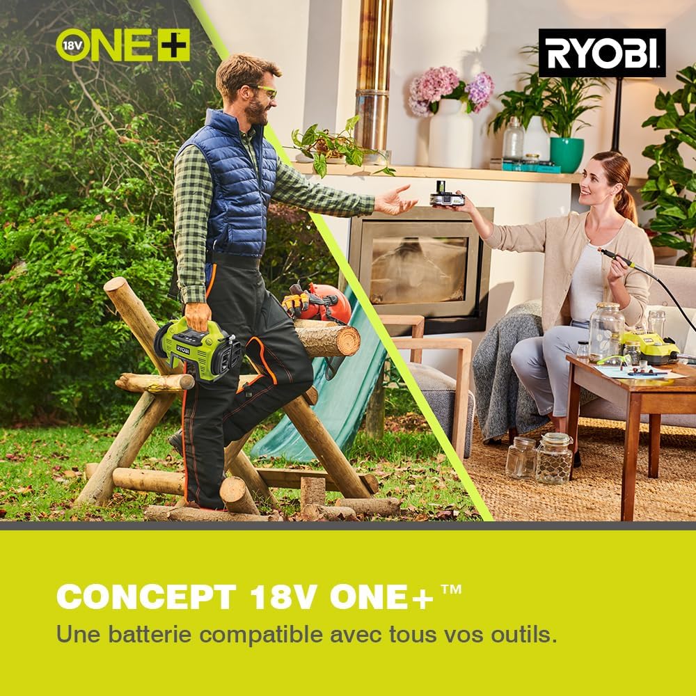 RYOBI 18 V ONE+ Akku-Rasenmäher RLM18X33B40 (Schnittbreite 33 cm, 5-fache Höhenverstellung 25-65 mm, zusammenklappbares Griffgestänge, inkl. Mulchkeil, 35l Grasfangsack, 4,0Ah Akku & Ladegerät)